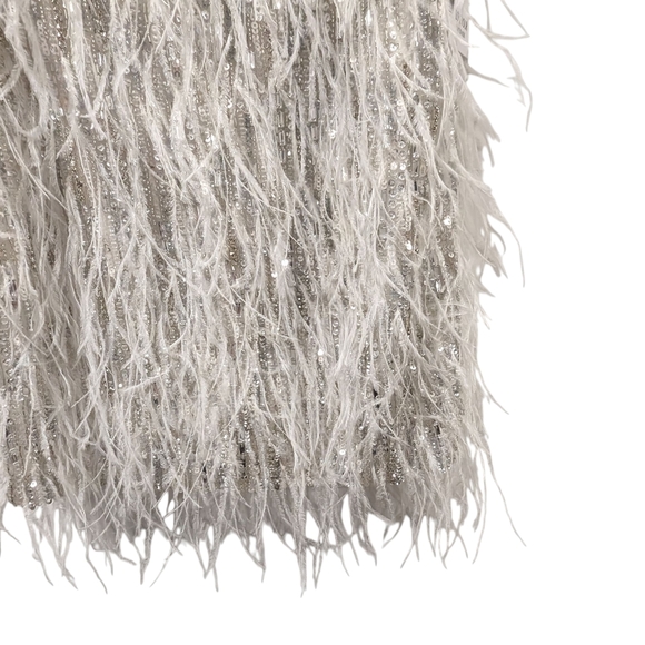 NWT Nadine Merabi Christy Silver White Beaded Sequin Crystal Feather Dress S/M/6 - Picture 7 of 16